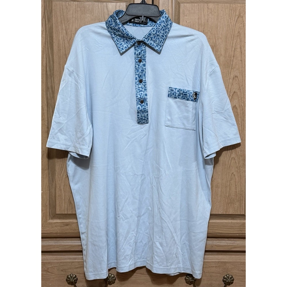 Nation Golf Co. Polo Shirt Sz 3XL Light Blue Geometric Print Collar Short Sleeve